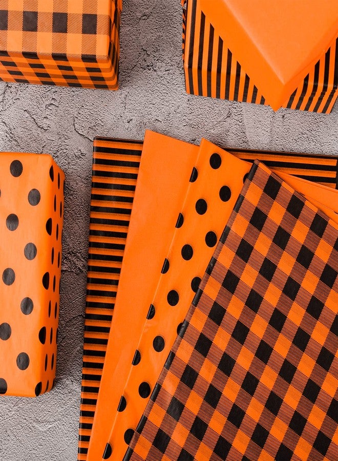 Whaline 100 Sheet Fall Tissue Paper 4 Design Orange Black Plaid Stripe Polka Dots Wrap Tissue Paper Autumn Gift Wrapping Accessory for Fall Celebrating Birthday Gift Packing DIY Craft, 13.8 x 19.7In - Image 5